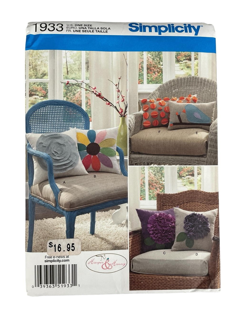 Simplicity Sewing Pattern 1933 Home Decor Decorative Throw Pillows 5 Styles New